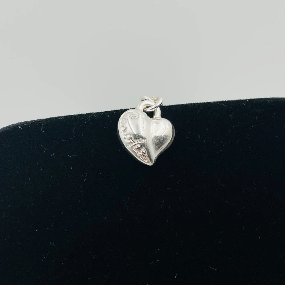 Carol Lee Triple Strand Faux Pearl Necklace‎ Ivory Silver Tone Heart Charm 16in